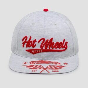 Hot Wheels Flat Brim Baseball Hat Gray Red Logo Adjustable Cap Logo Embroidered